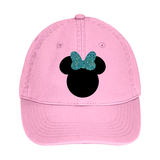 Disney Hat/ Minnie Mouse Glitter Bow Hat/ Disney Baseball Hat/ Disney Vacation Mermaid Blue Glitter Bow Adjustable Cap