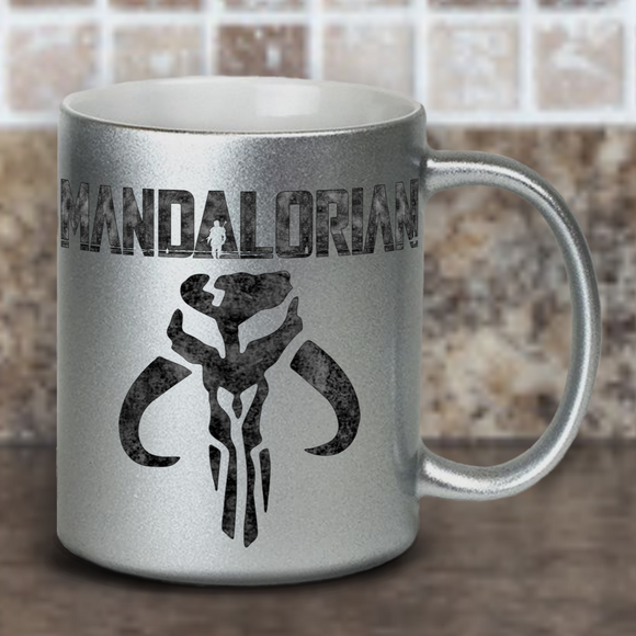Mandalorian Mug/ Disney Mandalorian Mythosaur Star Wars Silver Metallic Coffee Mug/ Mandalorian Beskar Coffee Lover Gift