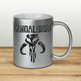 Mandalorian Mug/ Disney Mandalorian Mythosaur Star Wars Silver Metallic Coffee Mug/ Mandalorian Beskar Coffee Lover Gift