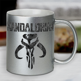Mandalorian Mug/ Disney Mandalorian Mythosaur Star Wars Silver Metallic Coffee Mug/ Mandalorian Beskar Coffee Lover Gift