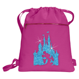 Disney Mickey Mouse Glitter Backpack/ Cinderella’s Castle Blue Glitter Vacation Travel Park Bag Gift