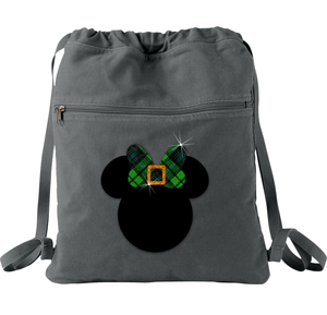 Disney St. Patrick’s Day Backpack/ Glitter Green Irish Tartan Plaid Minnie Mouse Bow Vacation Travel Park Bag Cinch Sack