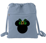 Disney St. Patrick’s Day Backpack/ Glitter Green Irish Tartan Plaid Minnie Mouse Bow Vacation Travel Park Bag Cinch Sack