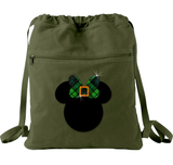 Disney St. Patrick’s Day Backpack/ Glitter Green Irish Tartan Plaid Minnie Mouse Bow Vacation Travel Park Bag Cinch Sack