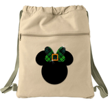Disney St. Patrick’s Day Backpack/ Glitter Green Irish Tartan Plaid Minnie Mouse Bow Vacation Travel Park Bag Cinch Sack