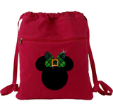 Disney St. Patrick’s Day Backpack/ Glitter Green Irish Tartan Plaid Minnie Mouse Bow Vacation Travel Park Bag Cinch Sack