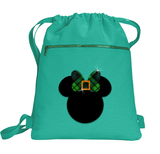 Disney St. Patrick’s Day Backpack/ Glitter Green Irish Tartan Plaid Minnie Mouse Bow Vacation Travel Park Bag Cinch Sack