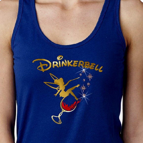 Drinkerbell Tank Top/ Disney Drinking Epcot Food And Wine Festival Women’s Tank/ Funny Tinkerbell Gold, Glitter Red Wine Glass Vacation Tank