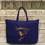 Drinkerbell Tote Bag/ Disney Drinking Epcot Food And Wine Festival Tote/ Funny Disney Tinkerbell Gold, Glitter Red Wine Glass Tote/ Book Bag