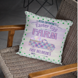 Easter Egg Pillow/ Peter Cottontail’s Farm Plaid Pastel Truck Sign With Green Polkadots Spring Décor