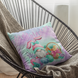 Easter Bunny Gnome Pillow/ Basket Eggs On Purple Pastel Plaid With Watercolor Drips Spring Décor