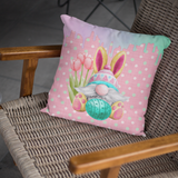 Easter Gnome Pillow/ Bunny Gnome With Tulips On Mint Polkadots And Watercolor Drips Spring Décor