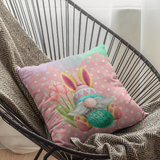 Easter Gnome Pillow/ Bunny Gnome With Tulips On Mint Polkadots And Watercolor Drips Spring Décor