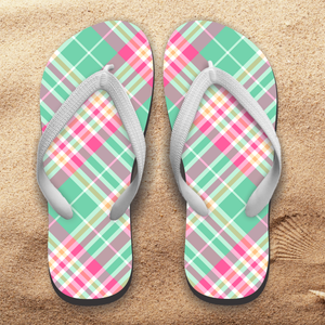 Easter Plaid Flip Flops/ Spring Green Lavender Plaid Summer Sandals