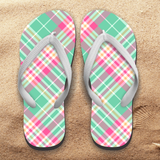 Easter Plaid Flip Flops/ Spring Green Lavender Plaid Summer Sandals