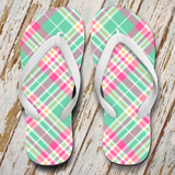 Easter Plaid Flip Flops/ Spring Green Lavender Plaid Summer Sandals