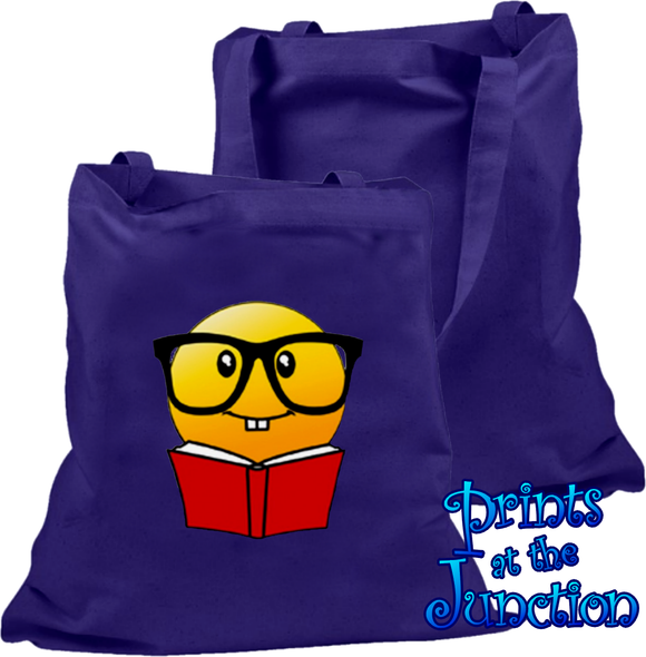 Reading Emoji Tote Bag/ Emoji With Book Canvas Book Tote/ Cute Emoji With Glasses Reading Book Cotton Canvas Book/ Shopping/ School Bag