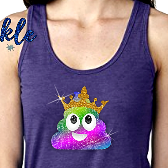 Emoji Poop Tank Top/ Glitter Emoji Poop With Gold Crown Women’s Tank Top/ Princess Crown Rainbow Glitter Emoji Poop Racerback Tank Top