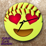 Softball Emoji Clock/ Softball Gift/ Softball Emoji Wall Clock/ Emoji Softball Face With Red Heart Eyes/ Softball Bedroom Wall Clock