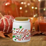 Hello Fall Ceramic Jar/ Thanksgiving Fall Leaves Autumn Décor Creamer/ Sugar/ Spice Jar With Cork Lid Farmhouse Kitchen Gift