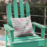 Flamingo Throw Pillow/ Striped Tropical Flamingo, Pineapple Leaves Pink And Dusty Blue Summer Décor
