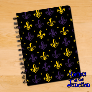 Fleur De Lis Journal Gift/ Purple And Yellow Fleur De Lis Patterned Journal/ Purple Fleur De Lis Notebook/ Fleur De Lis Spiral Journal Gift