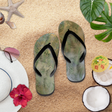 Tropical Flip Flops/ Black, Blue And Green Palm Fronds Beach Summer Sandals