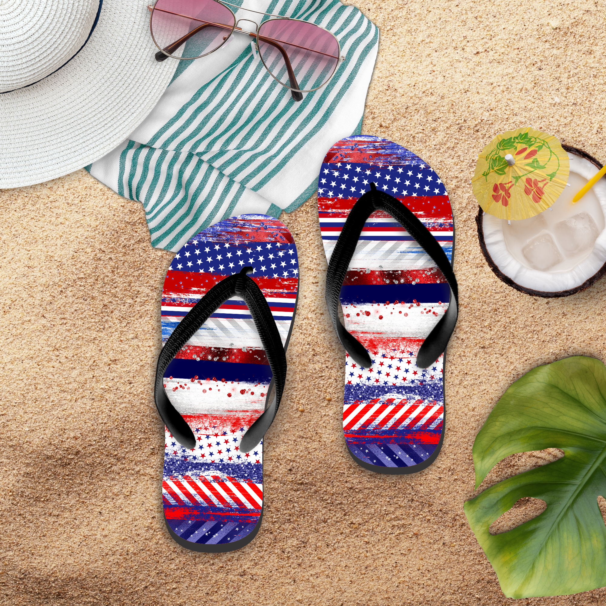 4th Of July Flip Flops Red White And Blue Stars And Stripes