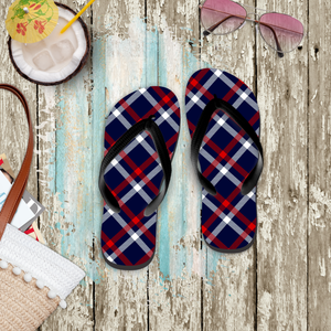 4th Of July Flip Flops/ Red, White And Blue Plaid Patriotic Summer Sandals