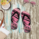 Animal Print Flip Flops/ Pink, Black Zebra Leopard Print Brushstroke Glam Beach Summer Sandals
