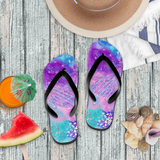 Neon Pastel Flip Flops/ Purple, Pink, Blue And Silver Watercolor Glam Beach Summer Sandals