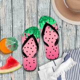 Watermelon Glam Flip Flops/ Pink Ombre Watermelon With Seeds And Green Glam Drips Beach Summer Sandals