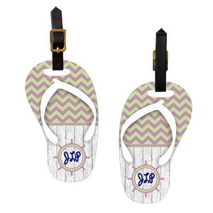 Monogrammed Nautical Chevron Wood Flip Flop Bag Tag/ Personalized Summer Beach Flip Flop Luggage Tag/  Flip Flop Shaped Travel Bag Tag
