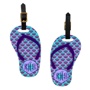 Mermaid Monogrammed Flip Flop Bag Tag/ Personalized Mermaid Seashell Beach Flip Flop Luggage Tag/  Flip Flop Shaped Travel Bag Tag