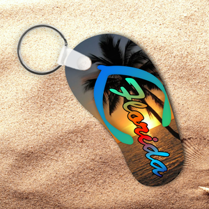Florida Keychain/ Florida Flip Flop Keychain Souvenir/ Florida Palm Trees Keychain/ Key Charm Gift