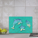 Beach Dolphin Seashells Glass Cutting Board/ Nautical Watercolor Ocean Life Chevron Kitchen Décor Gift