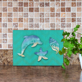 Beach Dolphin Seashells Glass Cutting Board/ Nautical Watercolor Ocean Life Chevron Kitchen Décor Gift