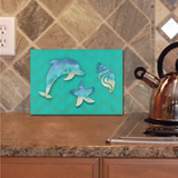 Beach Dolphin Seashells Glass Cutting Board/ Nautical Watercolor Ocean Life Chevron Kitchen Décor Gift