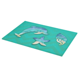 Beach Dolphin Seashells Glass Cutting Board/ Nautical Watercolor Ocean Life Chevron Kitchen Décor Gift