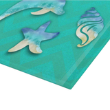 Beach Dolphin Seashells Glass Cutting Board/ Nautical Watercolor Ocean Life Chevron Kitchen Décor Gift