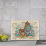 Gnome Cutting Board/ Blue Watercolor Surfing Beach Gnomes Kitchen Décor Gift