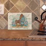 Gnome Cutting Board/ Blue Watercolor Surfing Beach Gnomes Kitchen Décor Gift