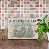 Gnome Cutting Board/ Blue Watercolor Gnomes Life’s Better At The Beach Starfish Beach Kitchen Décor Gift