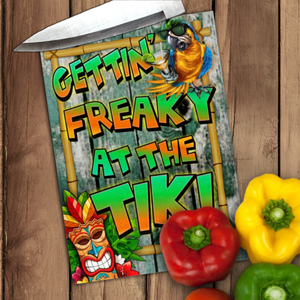 Tiki Bar Glass Cutting Board/ Tropical Parrot Tiki God Beach Wood Gettin’ Freaky At The Tiki Kitchen Décor Gift