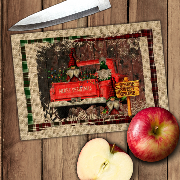 Christmas Gnome Cutting Board/ Red Truck Christmas Plaid Rustic Country Holiday Farmhouse Kitchen Décor Gift