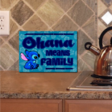 Disney Stitch Ohana Glass Cutting Board/ Ohana Means Family Hawaiian Kitchen Décor Gift