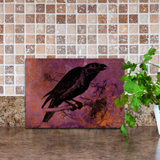 Halloween Raven Glass Cutting Board/ Gothic Raven Distressed Grunge Purple And Orange Kitchen Décor Gift