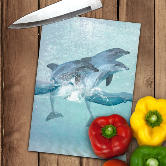 Dolphins Glass Cutting Board/ Nautical Watercolor Dolphins Kitchen Décor Gift