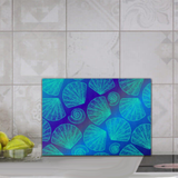 Beach Seashells Glass Cutting Board/ Mint Seashell Collection On Blue Background Kitchen Décor Gift