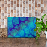Beach Seashells Glass Cutting Board/ Mint Seashell Collection On Blue Background Kitchen Décor Gift